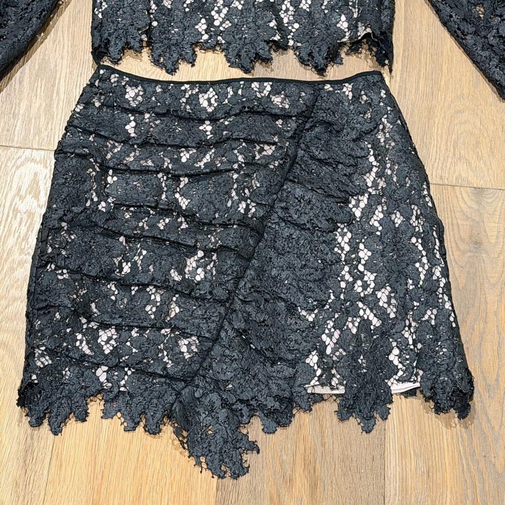SAYLOR Black Lace Faux Leather Two-Piece Set Party Date Night XS - Picture 3 of 8